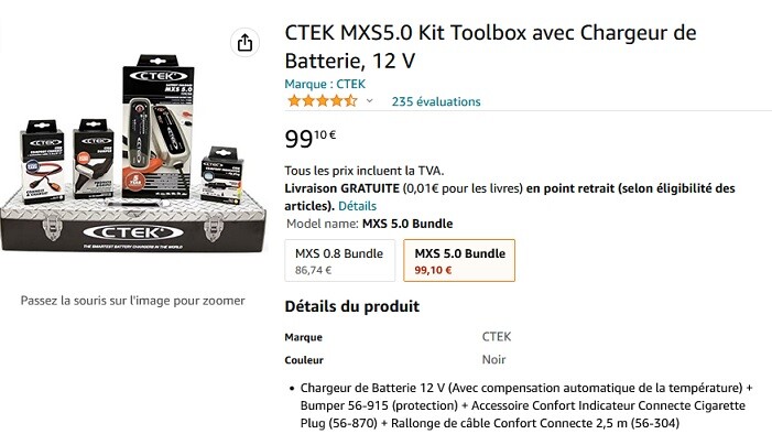 Pack Ctek Chargeur MXS5.0 + Allume Cigare + Rallonge -Achatbatterie